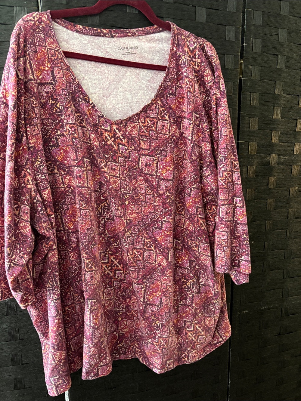 Catherines Pink Multi-Pattern V-Neck Tunic